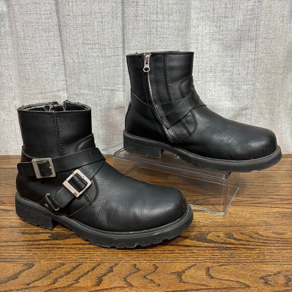 Skechers Mens 60477 Black Leather Biker Motorcycle Ankle Boots Zip Buckle US 11 - Picture 1 of 7